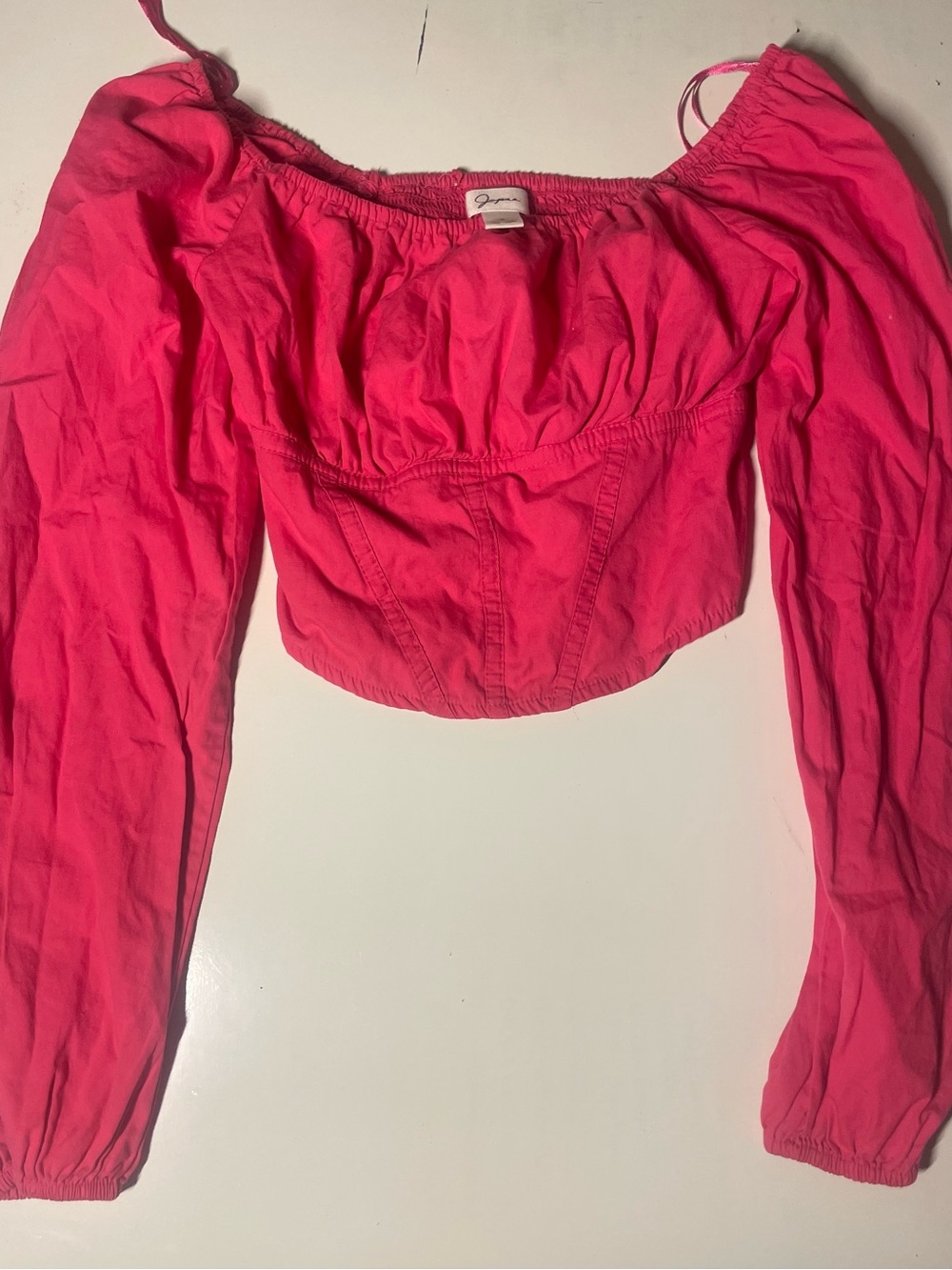 Women’s Off-Shoulder Long Sleeve Crop Top - Pink
